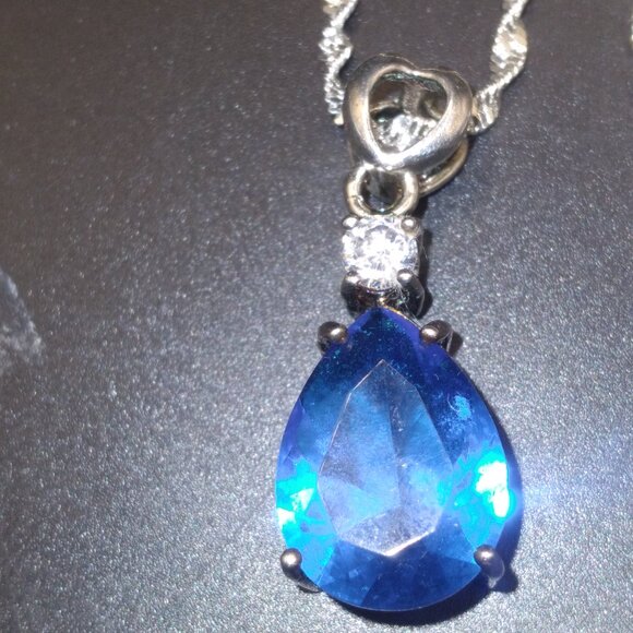 HERMOSA London Blue Topaz Natural Gem 925 Sterling Silver Pendant & Necklace - Picture 2 of 5